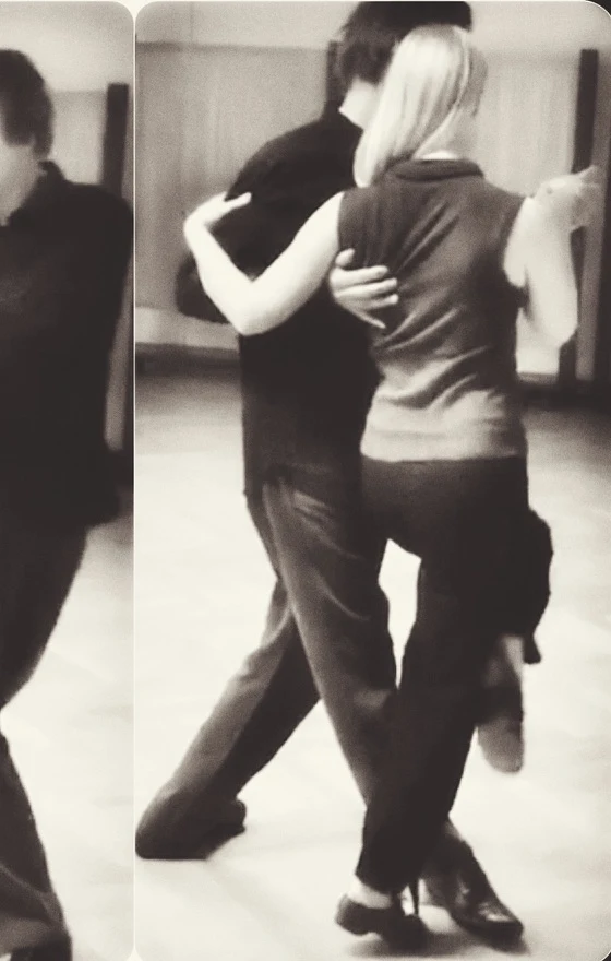 Archive of Shawn dancing with a blonde partner seen almost entirely from behind