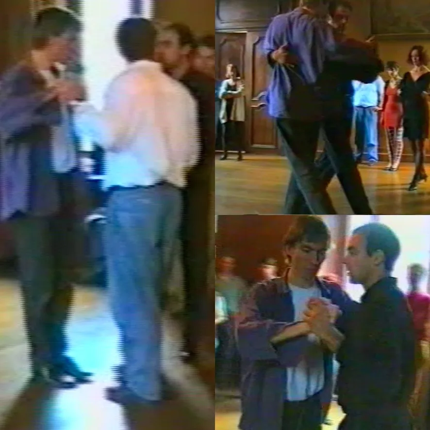 Three archival views of Shawn Koppenhoefer dancing with Maestro Pablo Ojeda in the Netherlands in the early 1990s